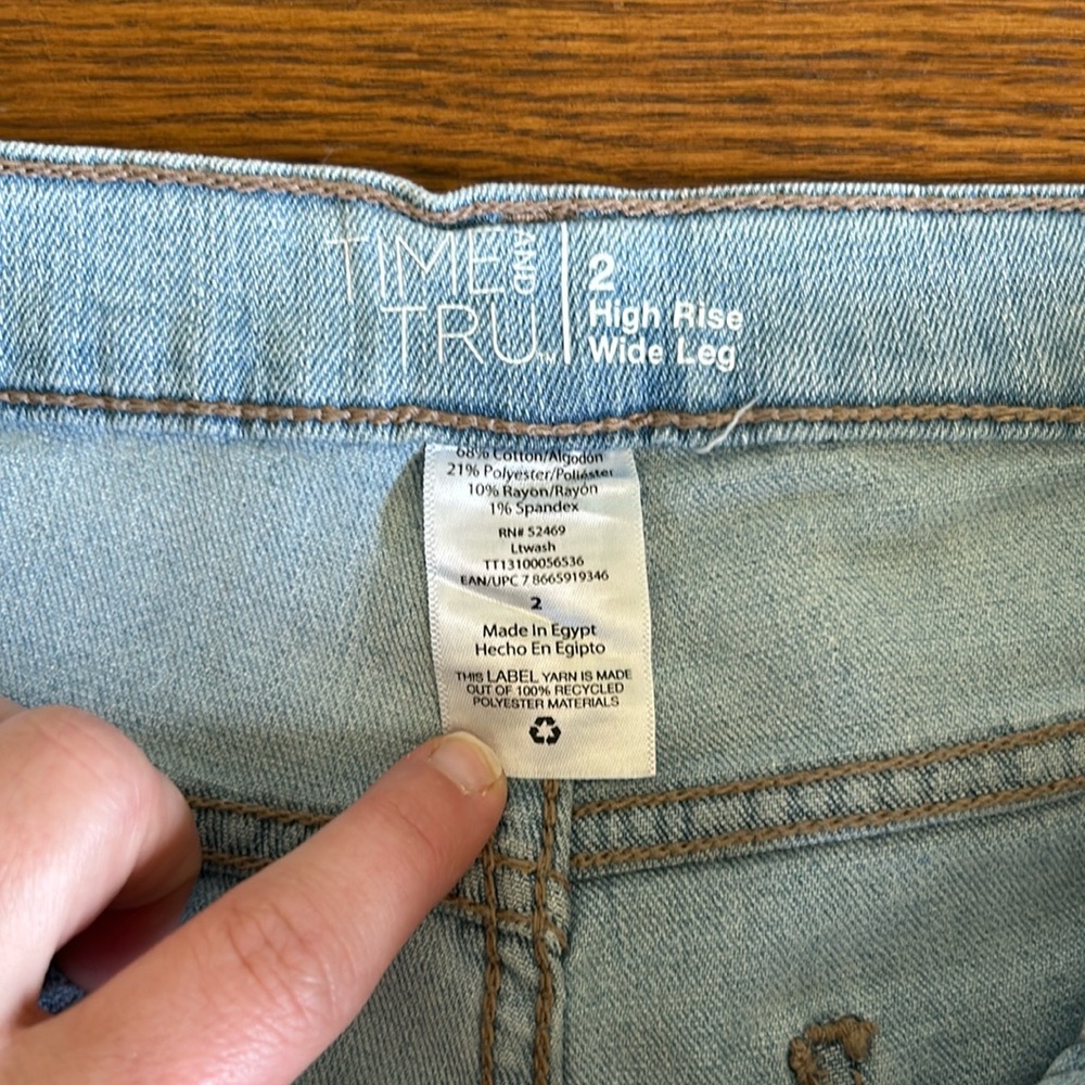 Time and Tru high rise wide leg light wash Jean size 2